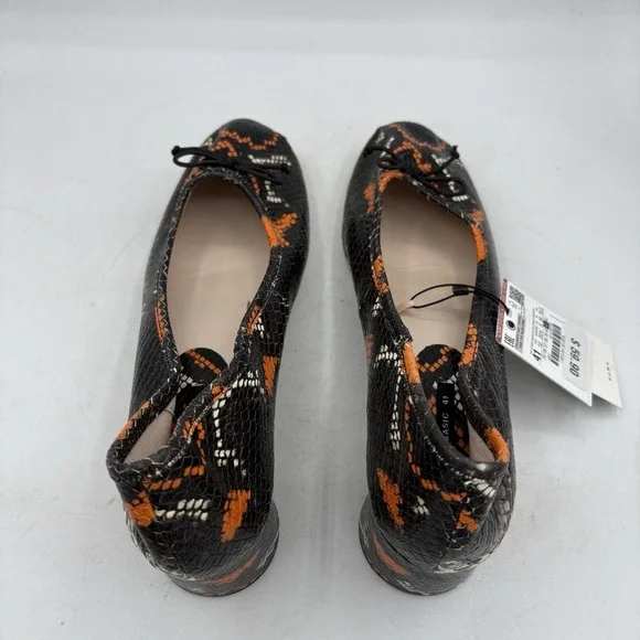 Zara Basic Shoes Womens Size 10 Black Orange Snake Print Block Heel Pumps - Picture 6 of 9